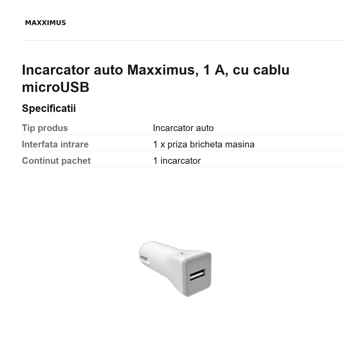 Incarcator auto Maxximus, 1 A, cu cablu microUSB [3]