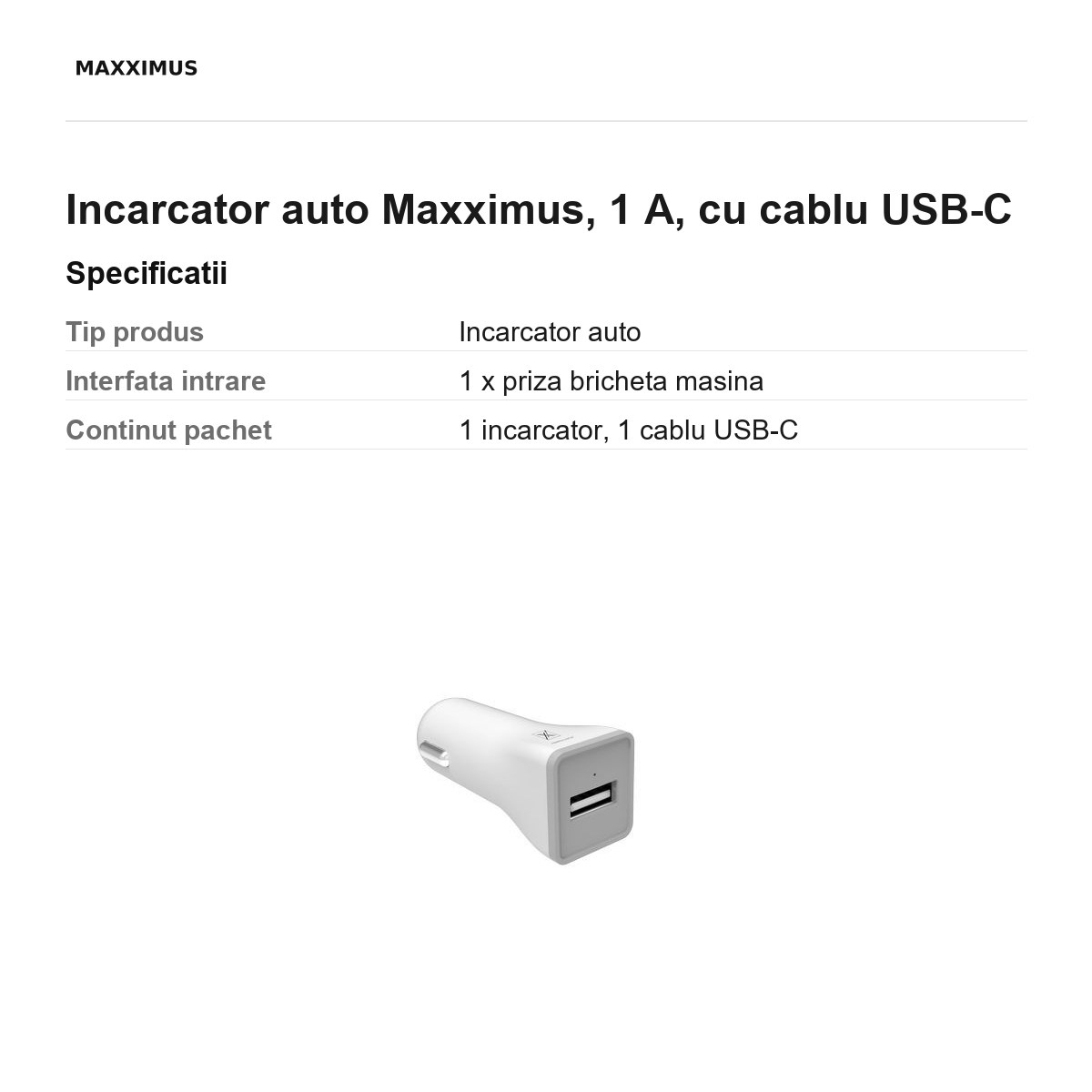 Incarcator auto Maxximus, 1 A, cu cablu USB-C [3]
