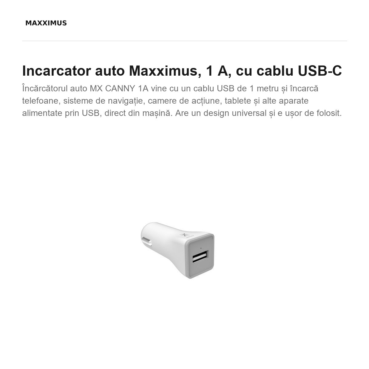 Incarcator auto Maxximus, 1 A, cu cablu USB-C [2]