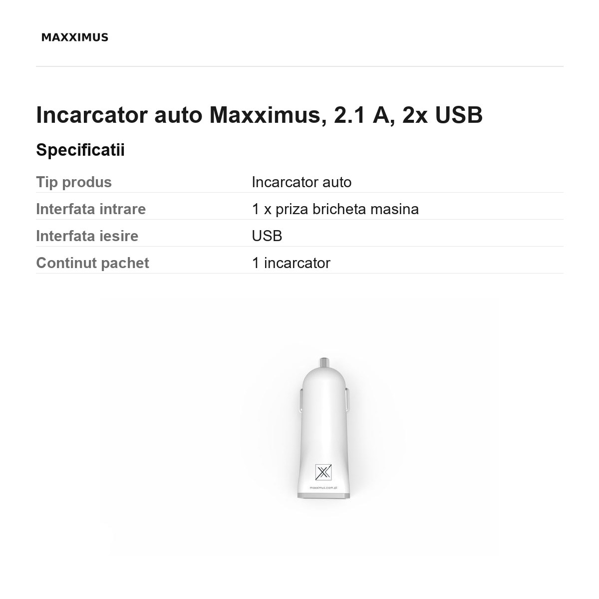 Incarcator auto Maxximus, 2.1 A, 2x USB [3]