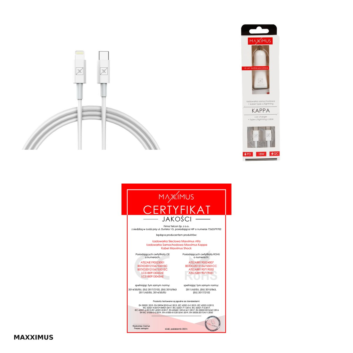 Incarcator auto Maxximus, PD QC 18 W, 1x USB + 1x USB-C, cu cablu USB-C/LIGHTNING, alb [4]
