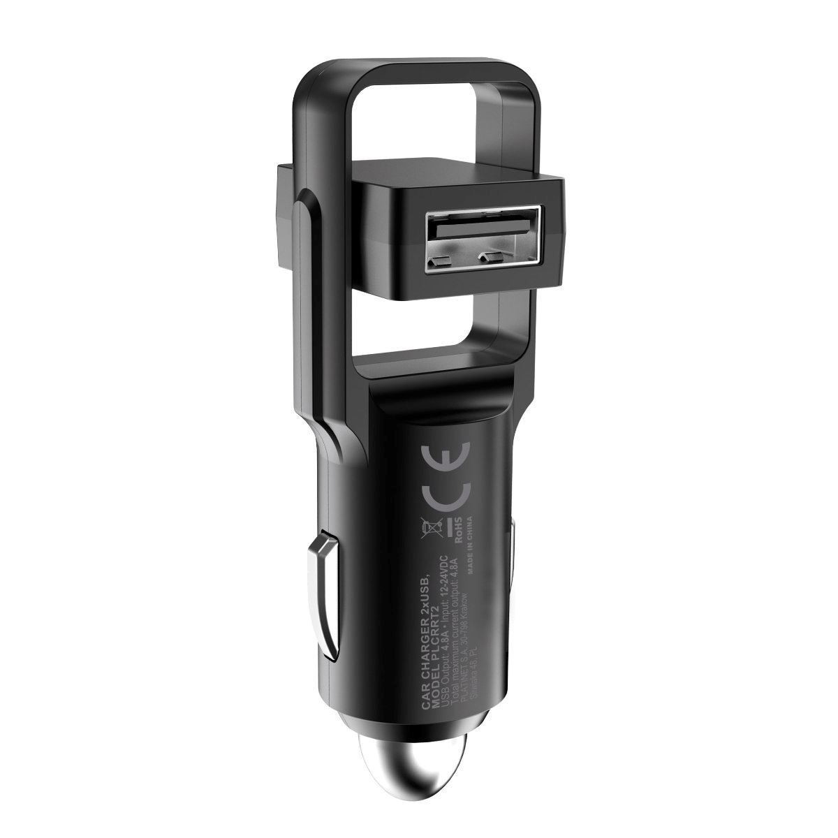 Incarcator auto Platinet 44651,rotativ,cu 2 porturi USB 4.8A ,protectie la scurt circuit,negru [5]