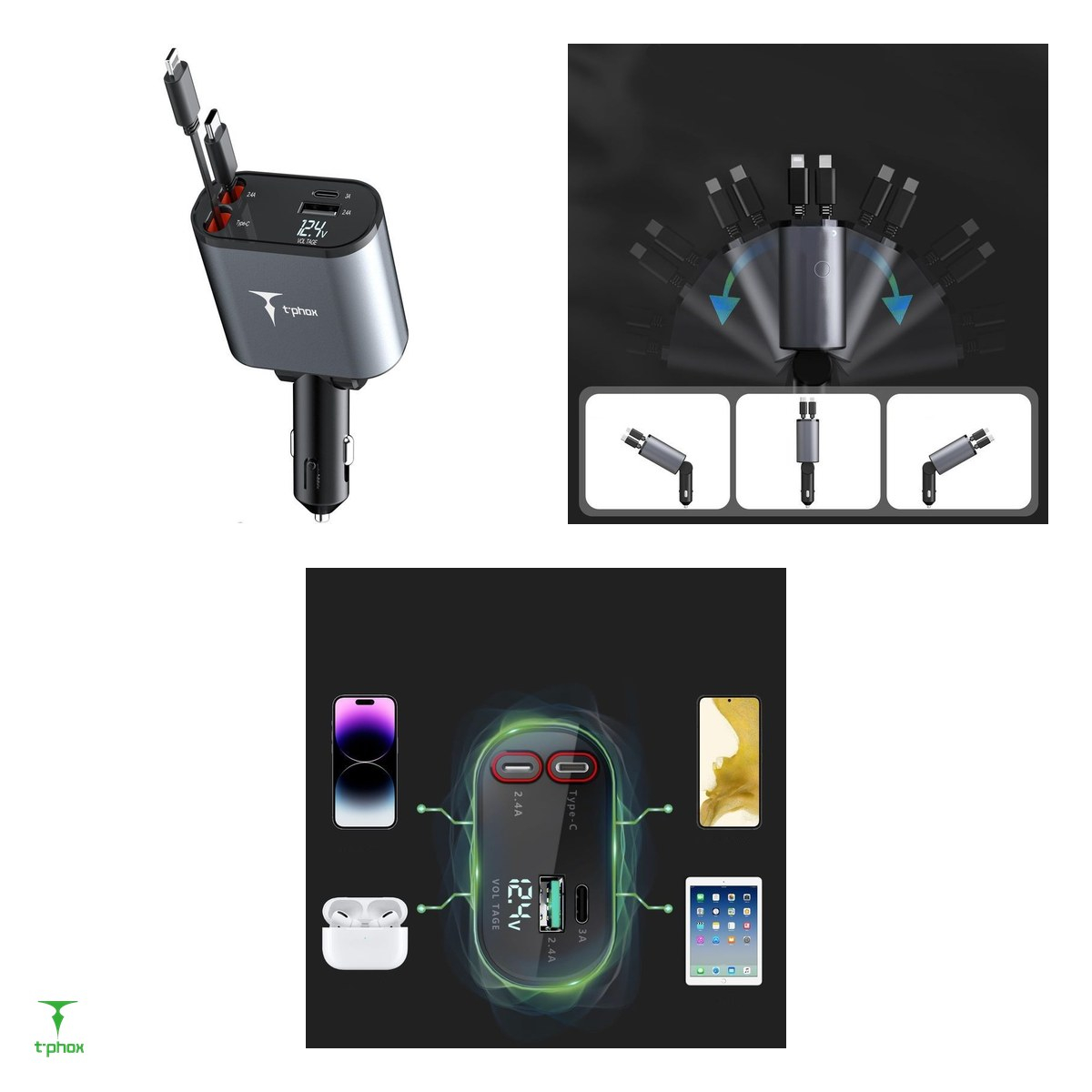 Incarcator auto T-Phox, 86 W, gri [4]