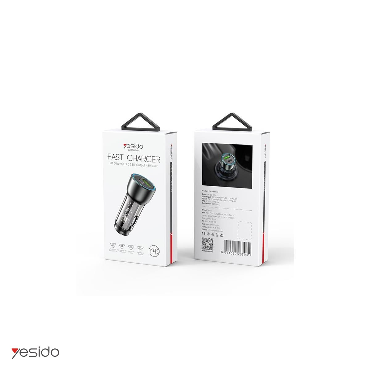 Incarcator auto Yesido Y49, PD 30 W, 1x USB + 1x USB-C, negru [4]