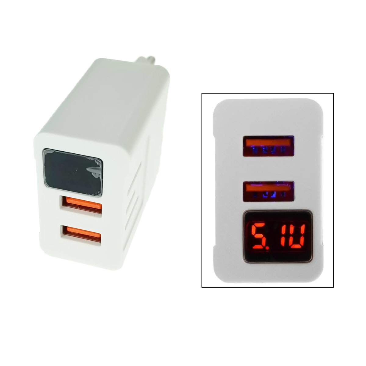 Incarcator fast charge retea, 3.1A, cu display LED si 2 porturi USB-A, APD-2S-W 69822, alb [2]