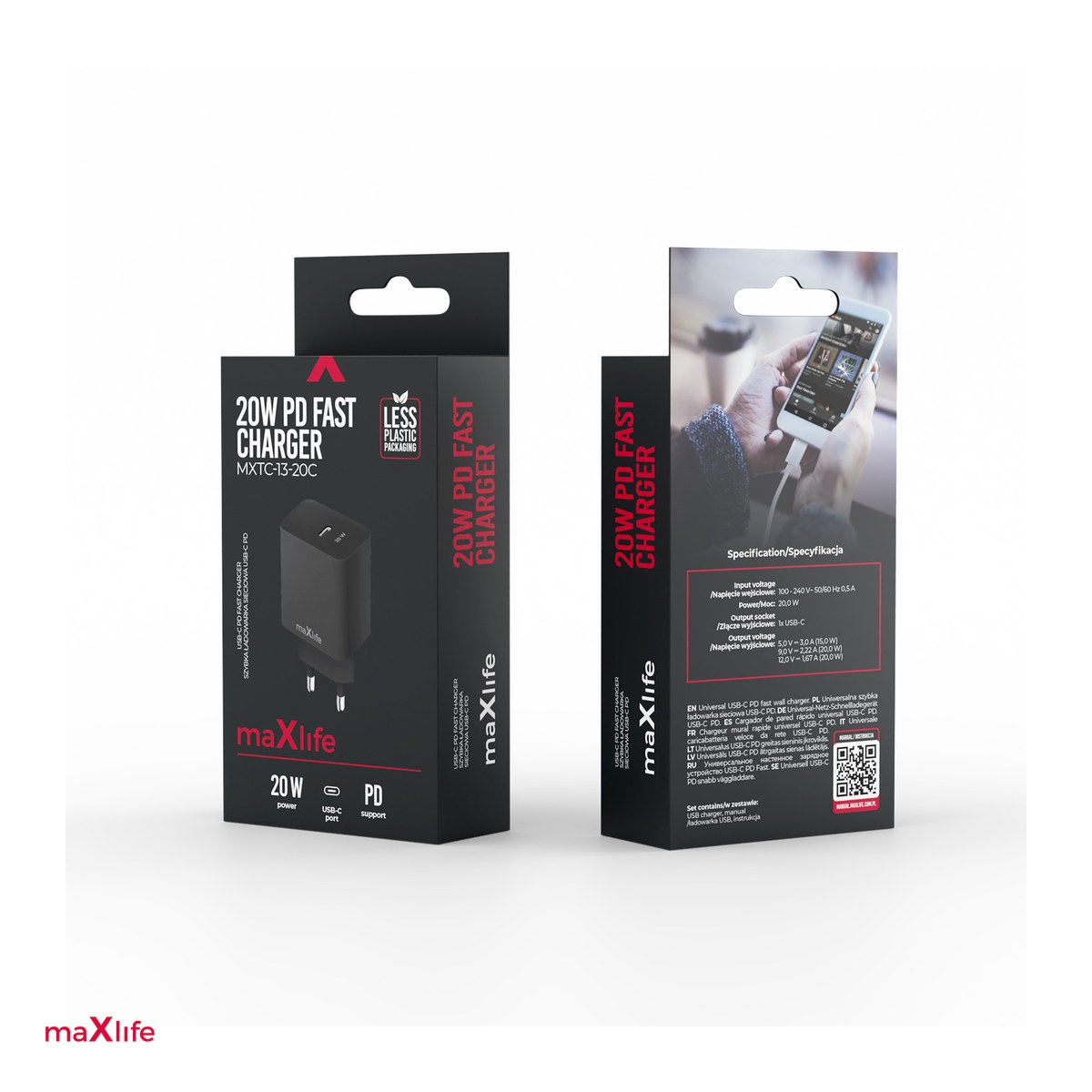 Incarcator Maxlife MXTC-13-20C, PD QC 20 W, 1x USB-C, negru [4]