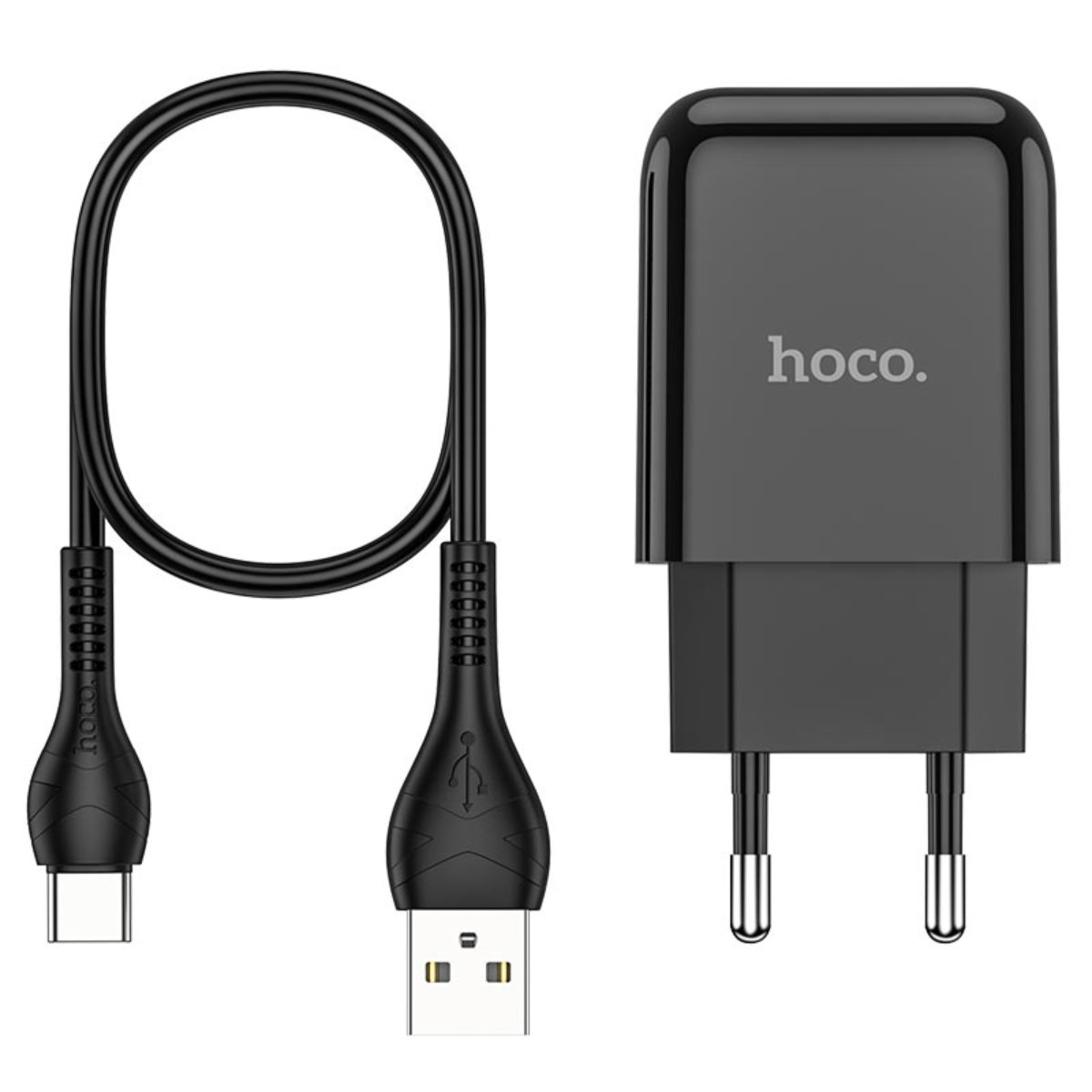 Incarcator priza EU, HOCO N2 Vigour, cu cablu Type C, lungime 1m, 5V / 2.1 A, 1 x USB, negru [1]