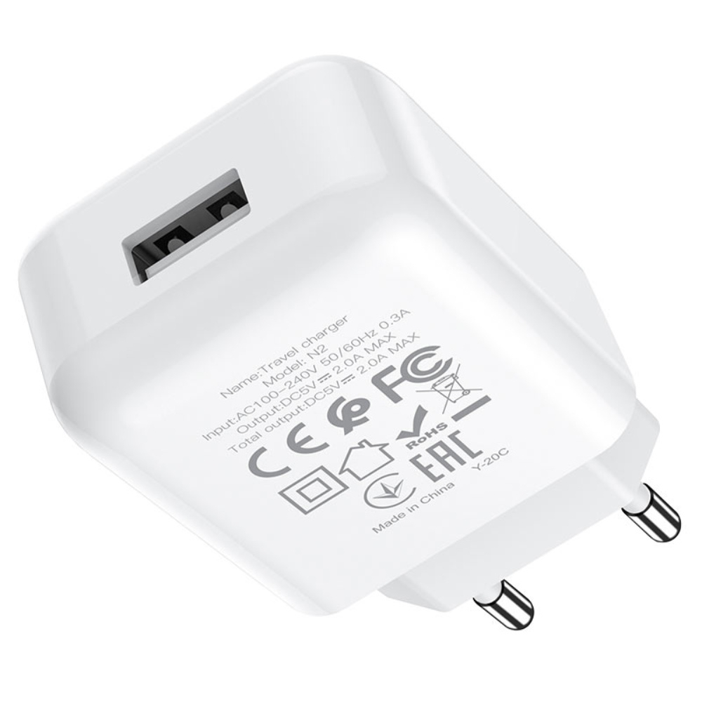 Incarcator priza EU, HOCO N2 Vigour, Fast Charge, 5V / 2.1 A, 1 x USB, alb [2]