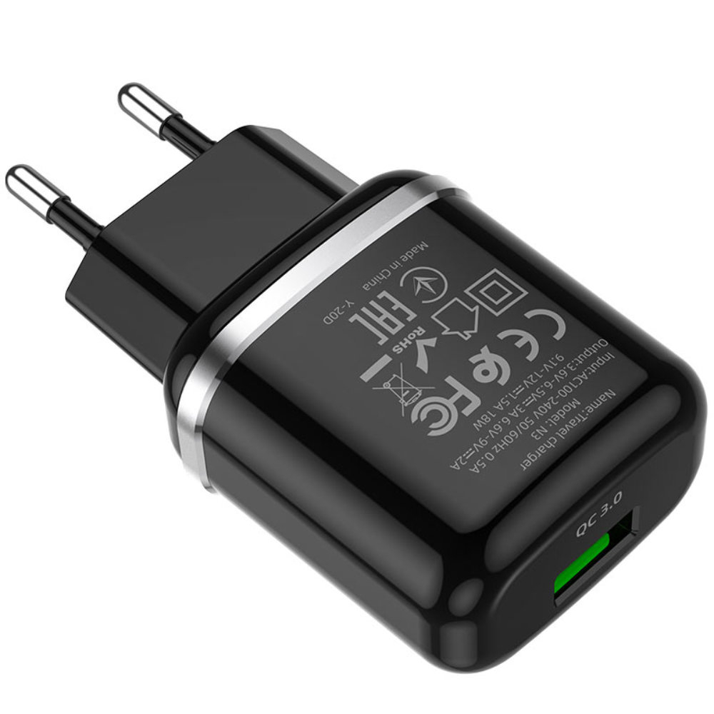 Incarcator priza EU, HOCO N3 Single Port QC 3.0, 5V / 3 A, 18W, 1 x USB, negru [2]
