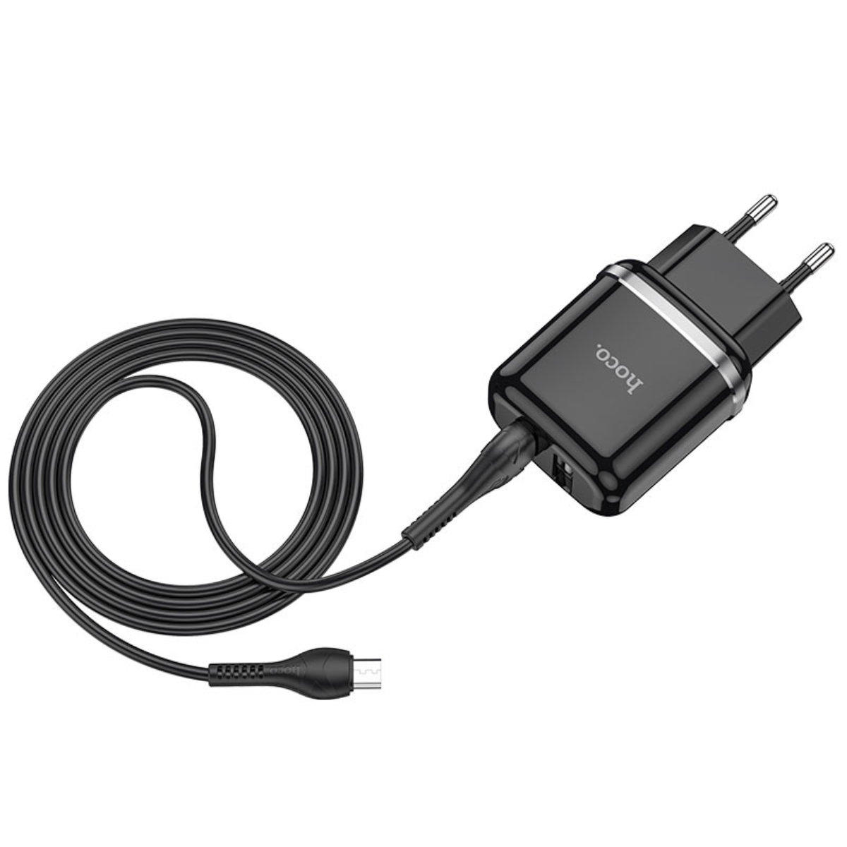 Incarcator priza EU, HOCO N4 Aspiring 12W, cu cablu microUSB, lungime 1m, 5V / 2.4 A, 2 x USB, negru [2]