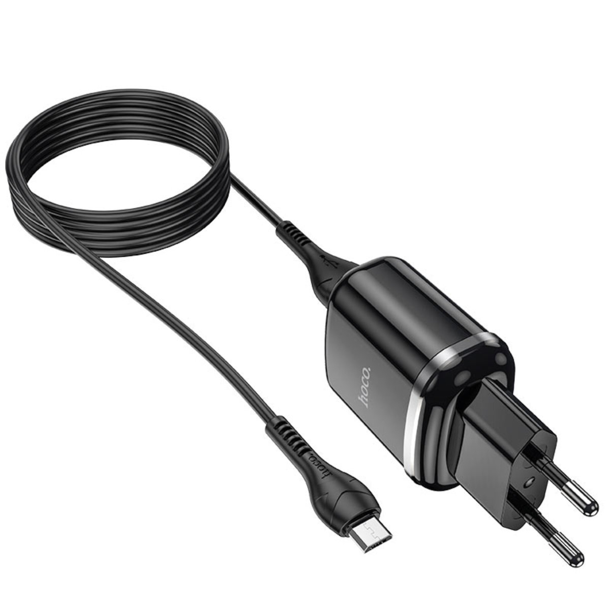 Incarcator priza EU, HOCO N4 Aspiring 12W, cu cablu microUSB, lungime 1m, 5V / 2.4 A, 2 x USB, negru [8]