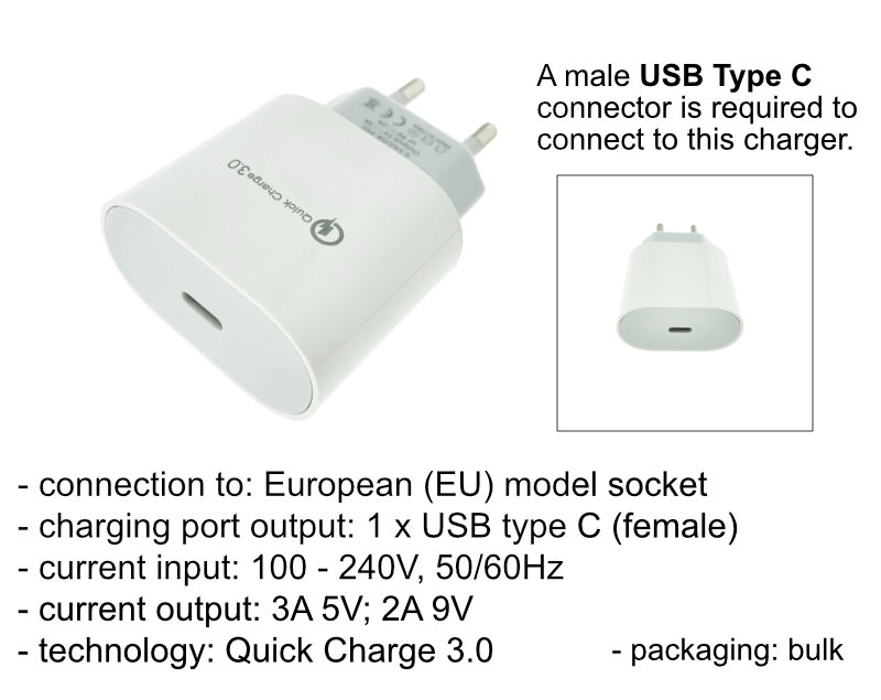 Incarcator QC3.0 cu port USB-C, AR-P3, priza retea EU, bulk, alb [6]