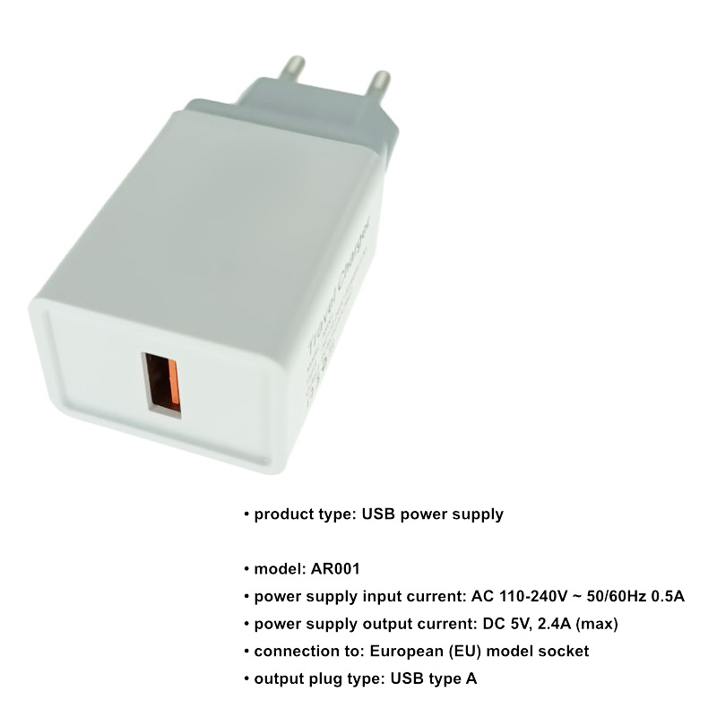 Incarcator retea cu un port USB, 5V, 2.4A, alb [6]