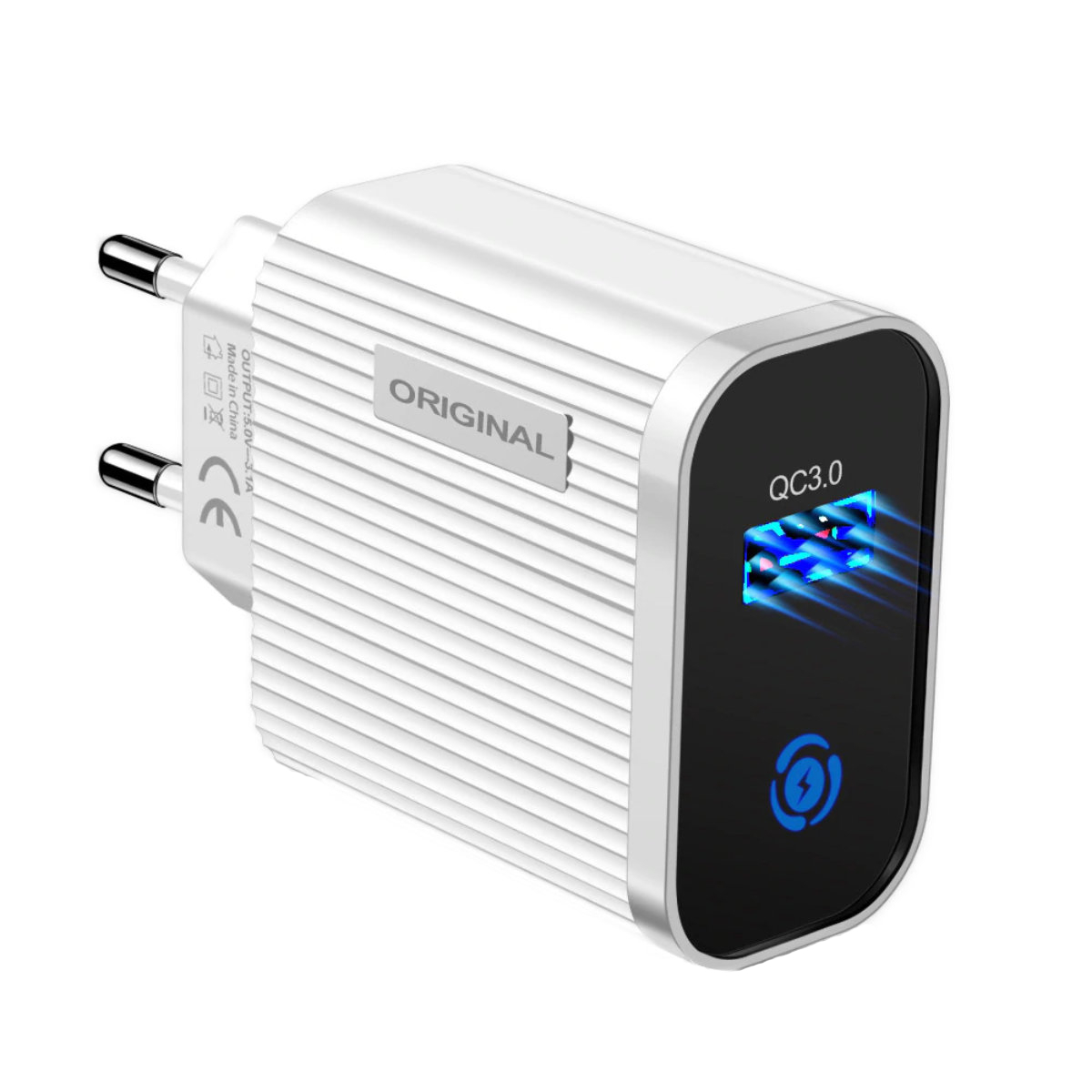Incarcator USB la priza Euro, cu indicator Led, Quick Charge 3.0, 100 - 240V, 3.1A, alb cu negru [1]