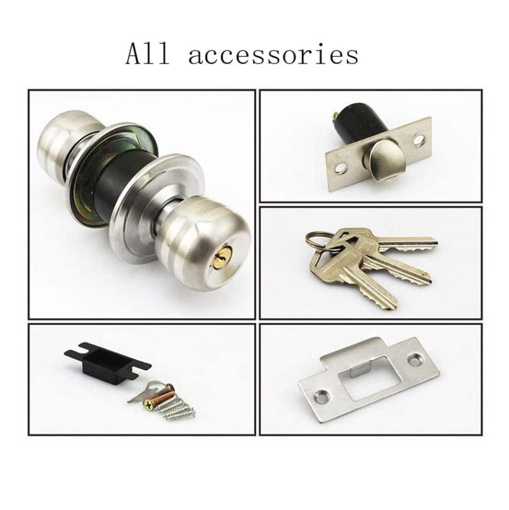 Incuietoare de usa cu manere rotunde , 3 chei, sistem anti-blocare, din otel, set complet, nichelat [2]