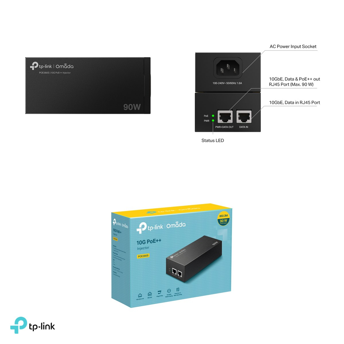Injector PoE++ TP-Link Omada POE380S, 10 Gbps, IEEE 802.3bt, pana la 90 W, sursa de alimentare integrata, carcasa metalica, montare pe birou sau pe perete [4]
