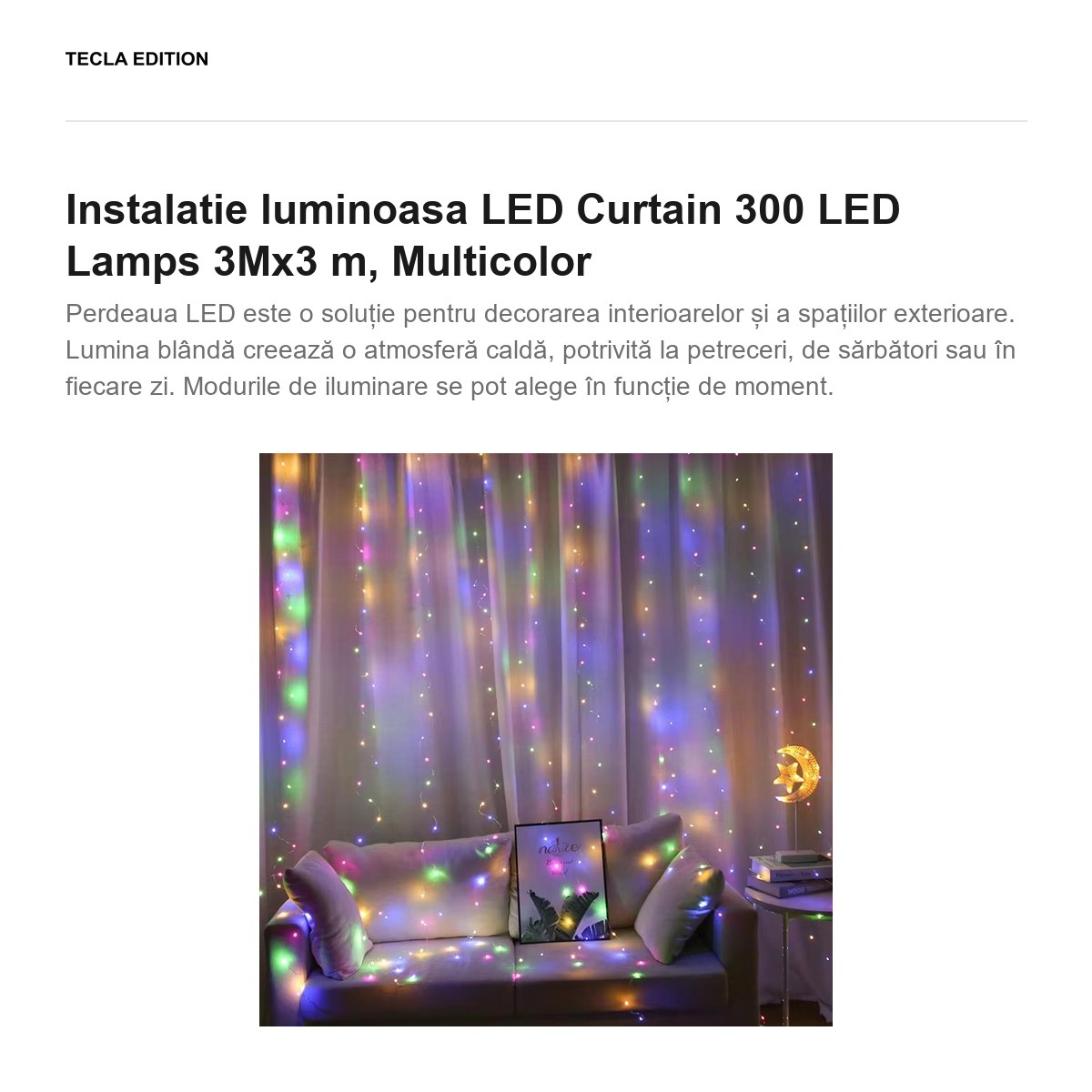 Instalatie luminoasa LED Curtain 300 LED Lamps 3Mx3 m, Multicolor [2]
