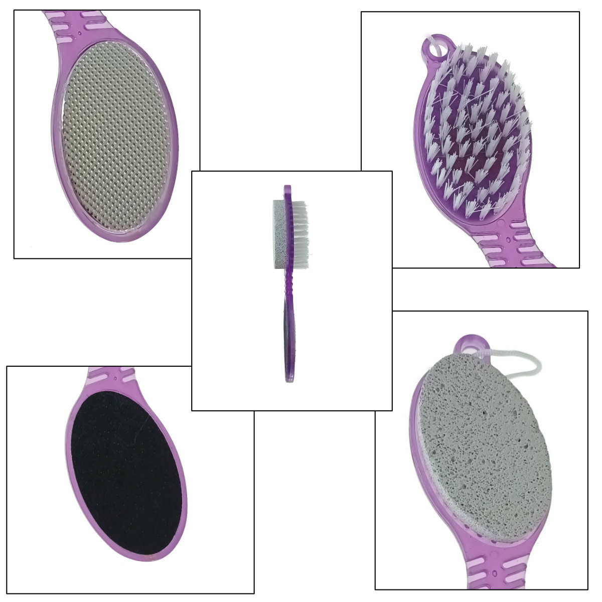 Instrument pentru pedichiura cu perie, piatra ponce, pila si pad de lustruire, 026-V22 25370, mov [3]