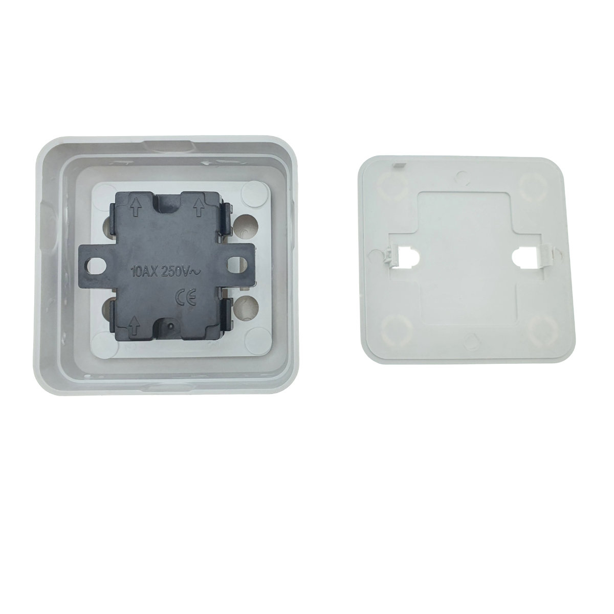 Intrerupator cu 2 butoane, aplicat, cu rama, 80 x 80 x 35mm, alb [11]