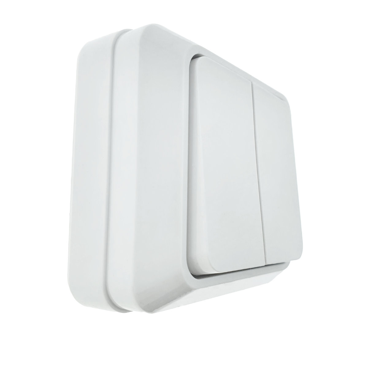Intrerupator cu 2 butoane, aplicat, cu rama, 80 x 80 x 35mm, alb [9]