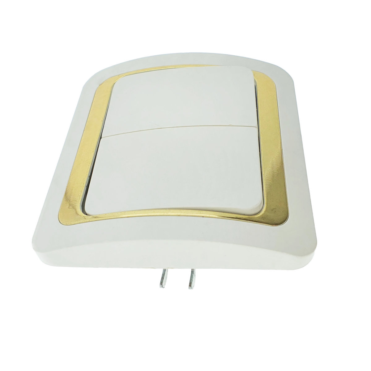 Intrerupator cu 2 butoane, incastrat, cu rama, 80 x 80 x 35mm, alb cu auriu [2]
