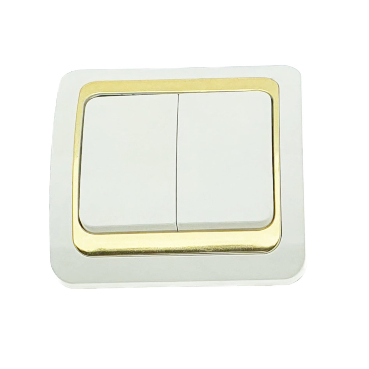 Intrerupator cu 2 butoane, incastrat, cu rama, 80 x 80 x 35mm, alb cu auriu [1]