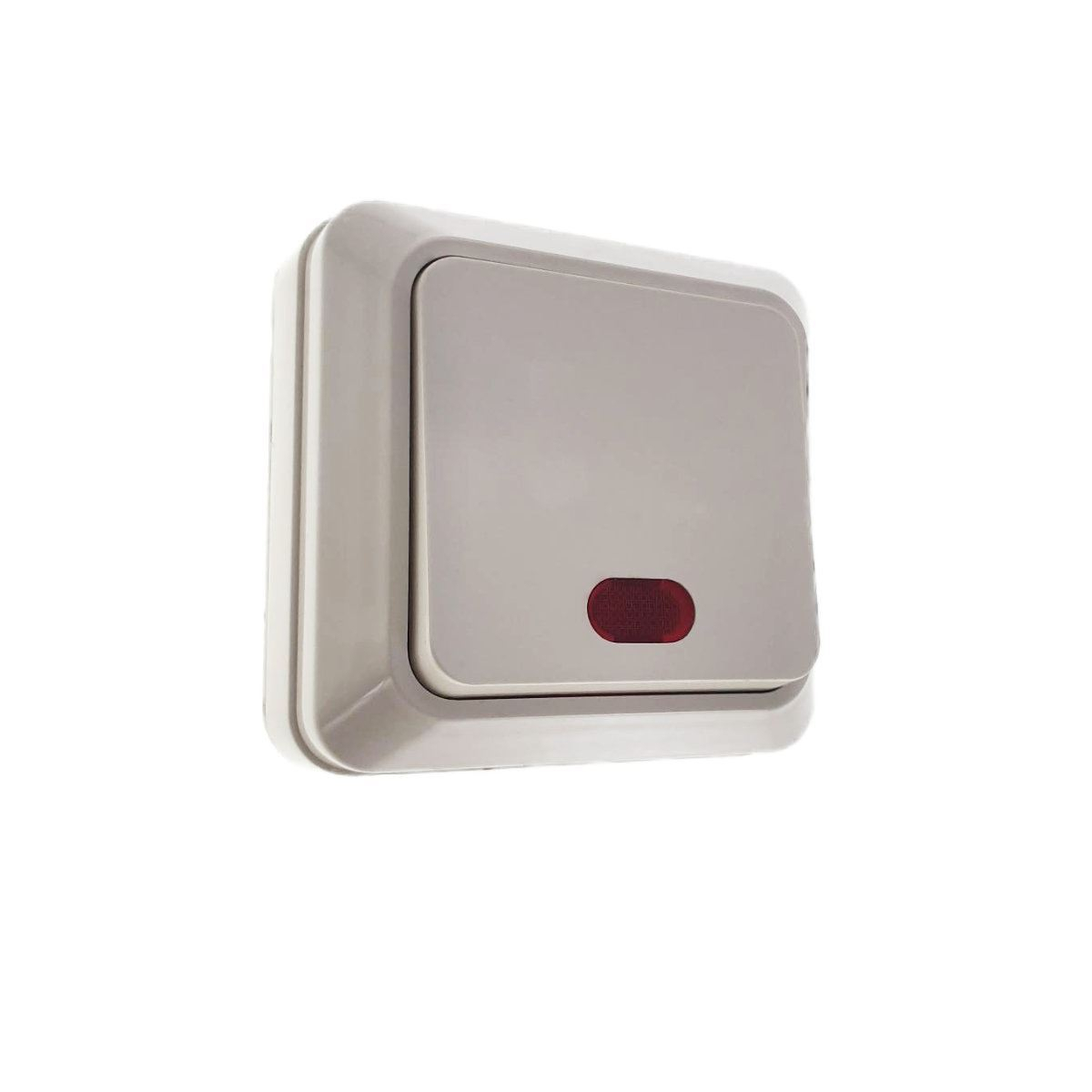 Intrerupator simplu cu indicator luminos, FE-40446, montaj aplicat, 10A 250V, 70x70x36mm, alb [8]