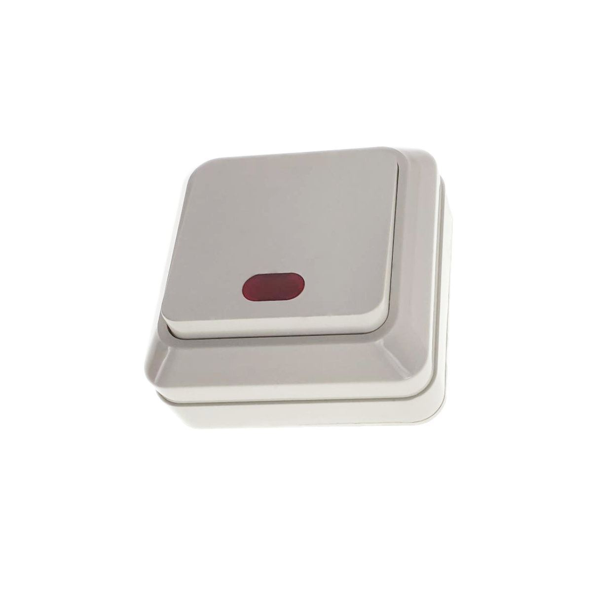 Intrerupator simplu cu indicator luminos, FE-40446, montaj aplicat, 10A 250V, 70x70x36mm, alb [6]