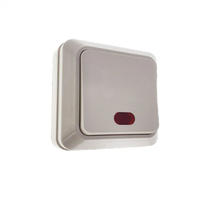 Intrerupator simplu cu indicator luminos, FE-40446, montaj aplicat, 10A 250V, 70x70x36mm, alb [3]