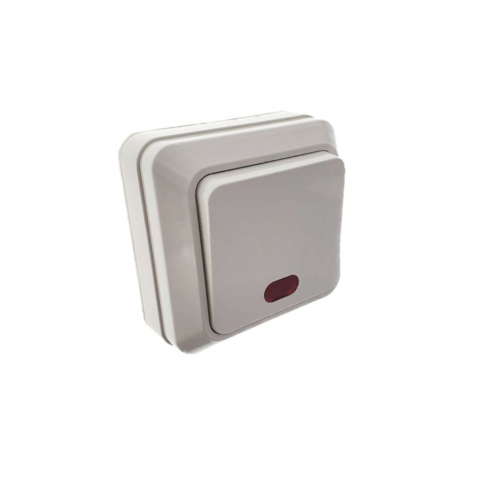 Intrerupator simplu cu indicator luminos, FE-40446, montaj aplicat, 10A 250V, 70x70x36mm, alb [5]