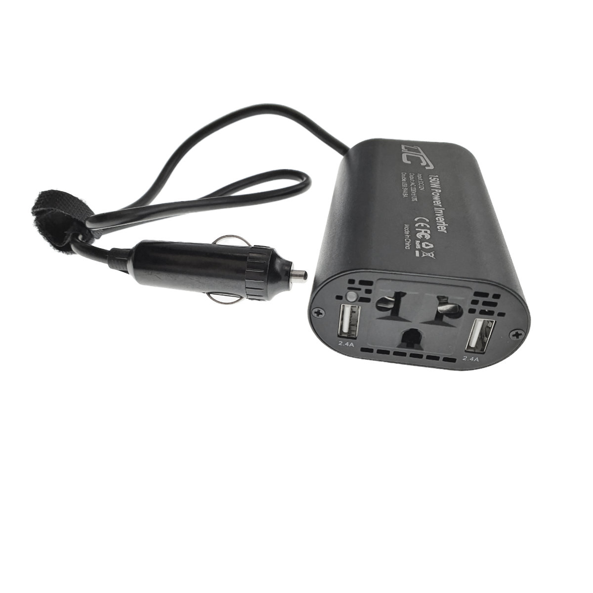 Invertor auto 12V la 230V 150W, iesire 2 X USB 2.4A, cu protectie, negru [4]