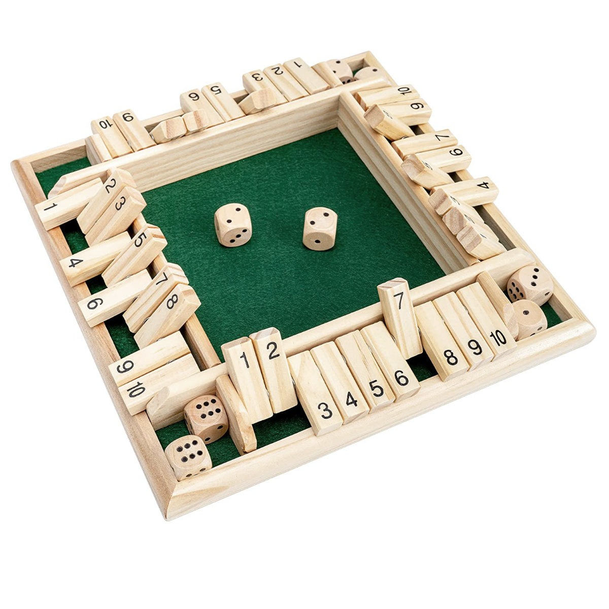 Joc de societate, cu zaruri, Shut The Box Green, 1 - 4 persoane, suprafata 130 x 130 mm, din lemn [1]