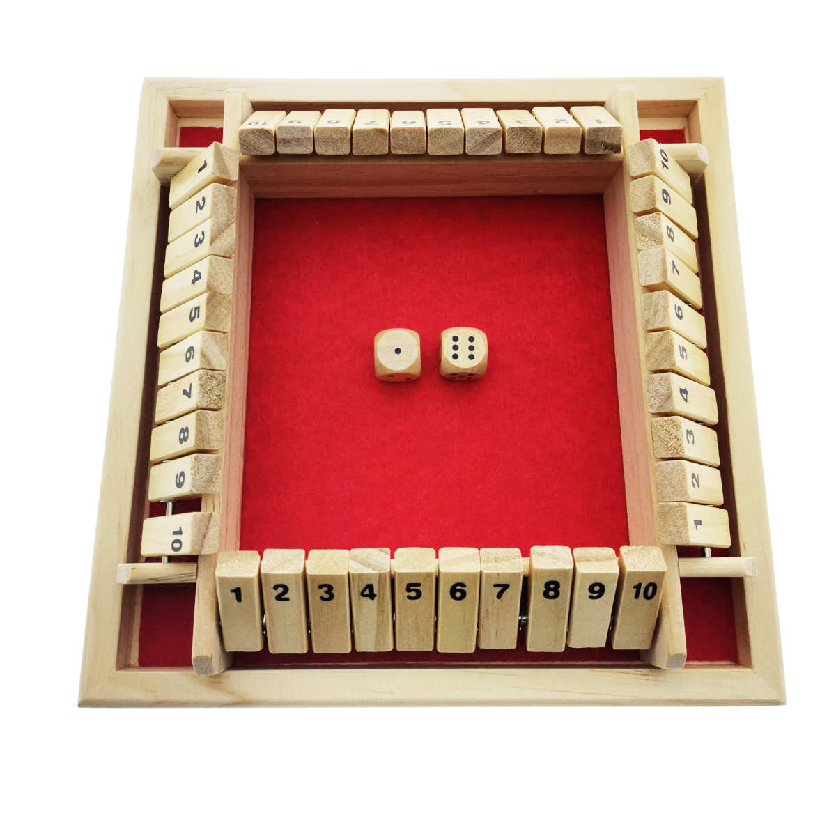 Joc de societate, cu zaruri, Shut The Box Red, 1 - 4 persoane, suprafata 130 x 130 mm, din lemn [10]