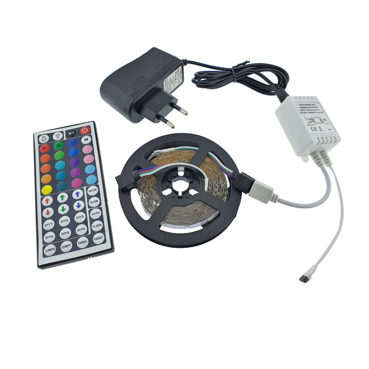 Kit banda Led RGB 3528 SMD, 5m, 60 led/m, 4.8W/m, cu telecomanda, controller si alimentator 12V 2A [11]