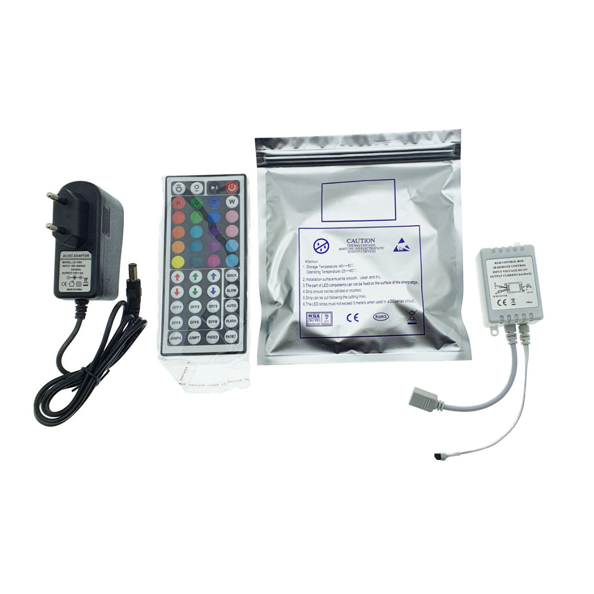 Kit banda Led RGB 3528 SMD, 5m, 60 led/m, 4.8W/m, cu telecomanda, controller si alimentator 12V 2A [9]