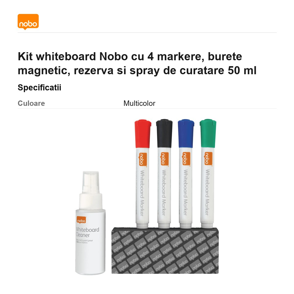 Kit whiteboard Nobo cu 4 markere, burete magnetic, rezerva si spray de curatare 50 ml [3]