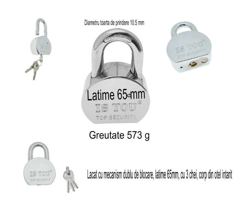 Lacat cu mecanism dublu de blocare, latime 65mm, cu 3 chei, corp din otel intarit [6]
