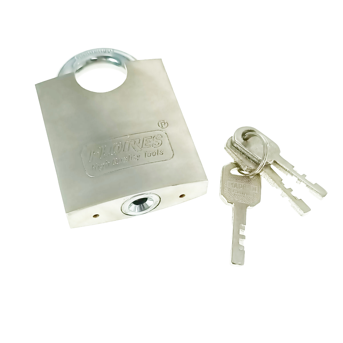 Lacat metalic inox Flores 11435, 60mm, cu protectie Anti Spargere, 3 chei, 437g, argintiu [1]