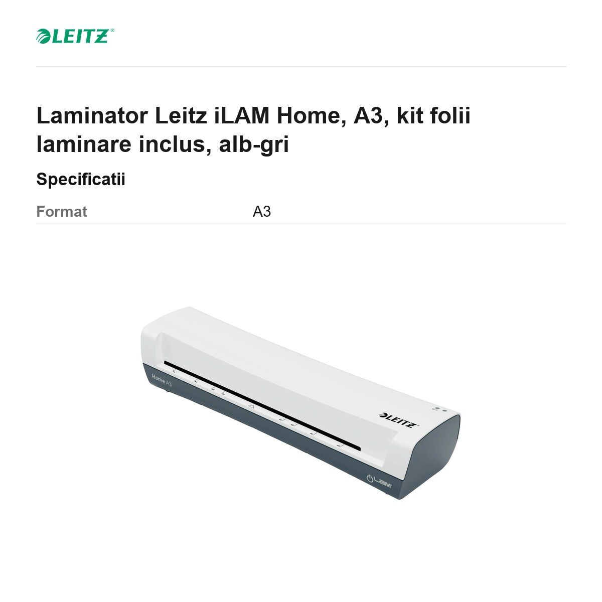 Laminator Leitz iLAM Home, A3, kit folii laminare inclus, alb-gri [3]