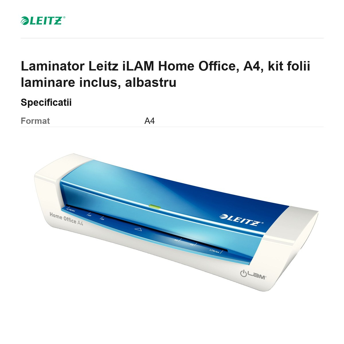Laminator Leitz iLAM Home Office, A4, kit folii laminare inclus, albastru [3]