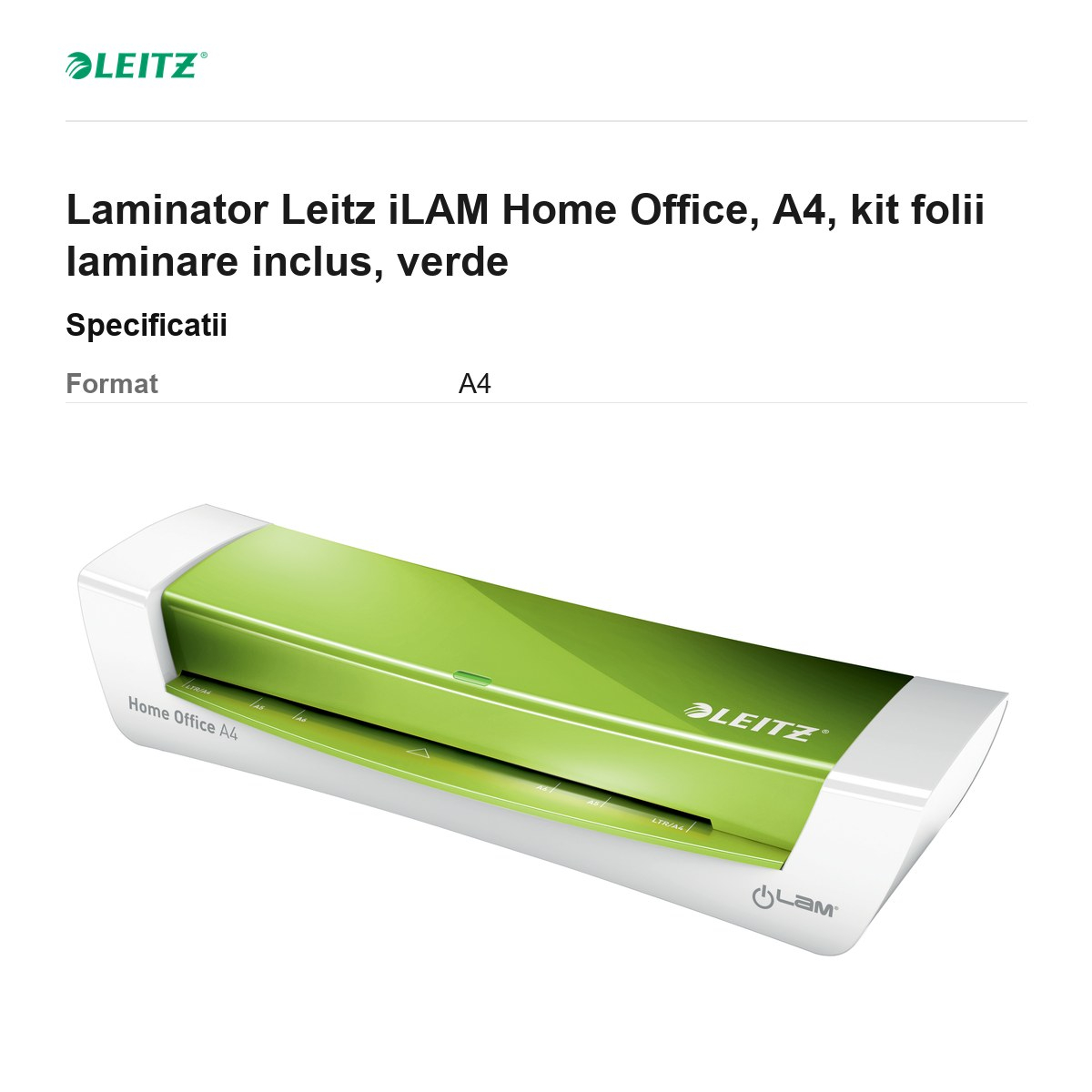 Laminator Leitz iLAM Home Office, A4, kit folii laminare inclus, verde [3]