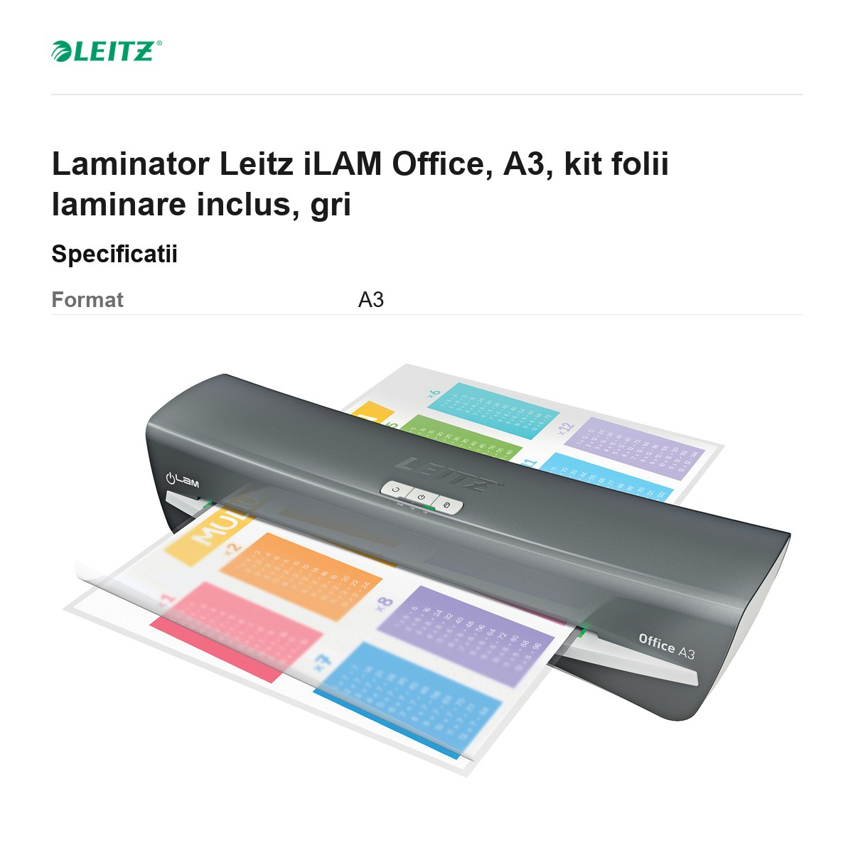 Laminator Leitz iLAM Office, A3, kit folii laminare inclus, gri [3]