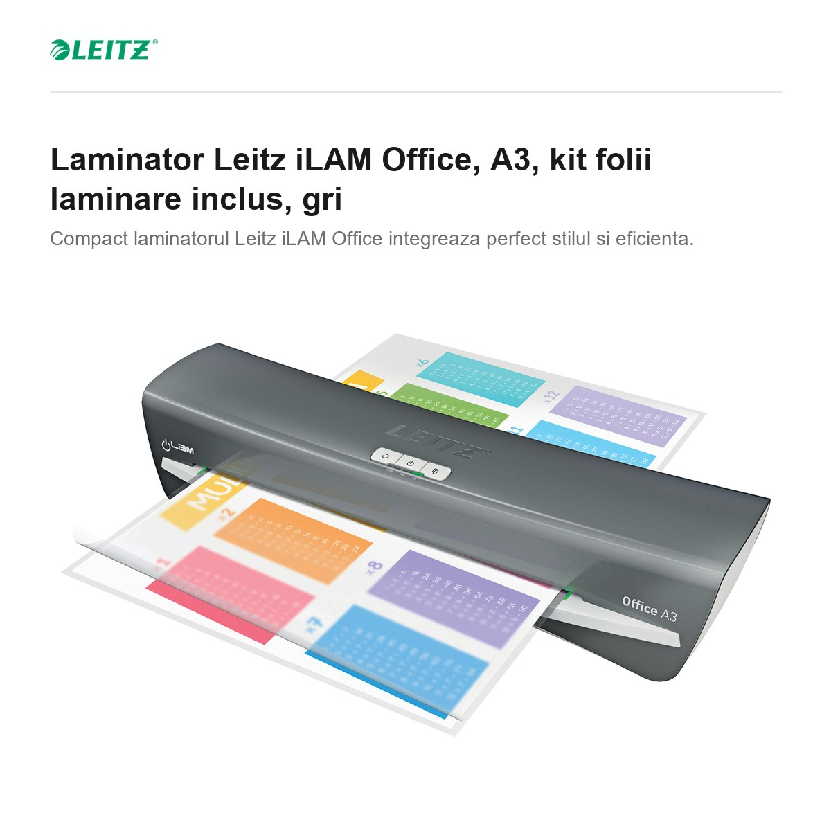 Laminator Leitz iLAM Office, A3, kit folii laminare inclus, gri [2]