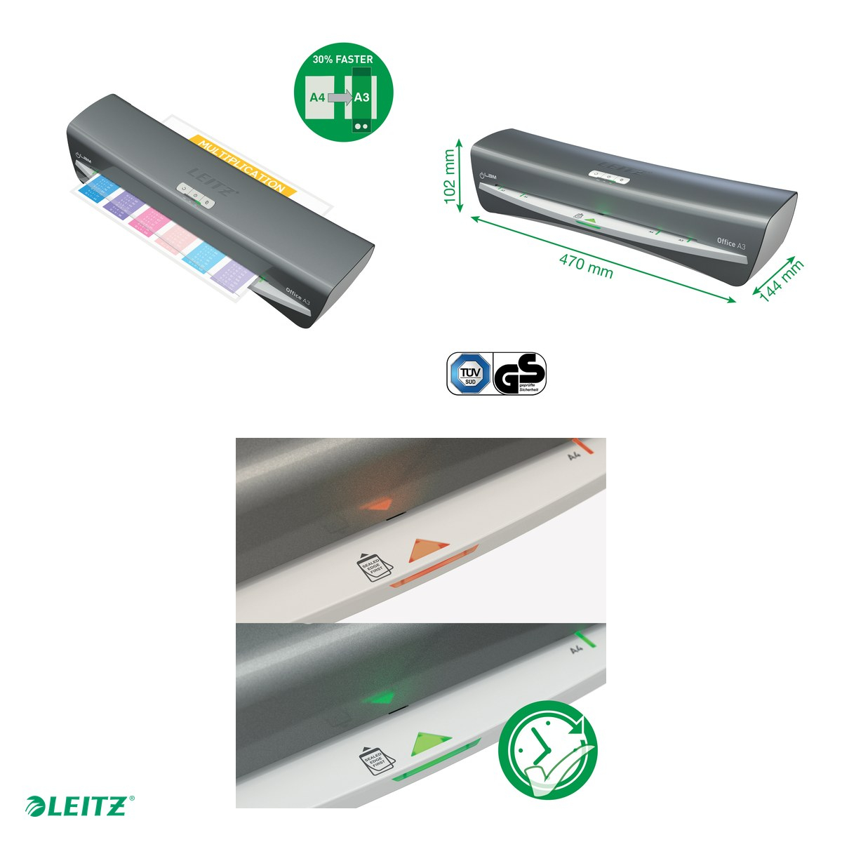 Laminator Leitz iLAM Office, A3, kit folii laminare inclus, gri [4]