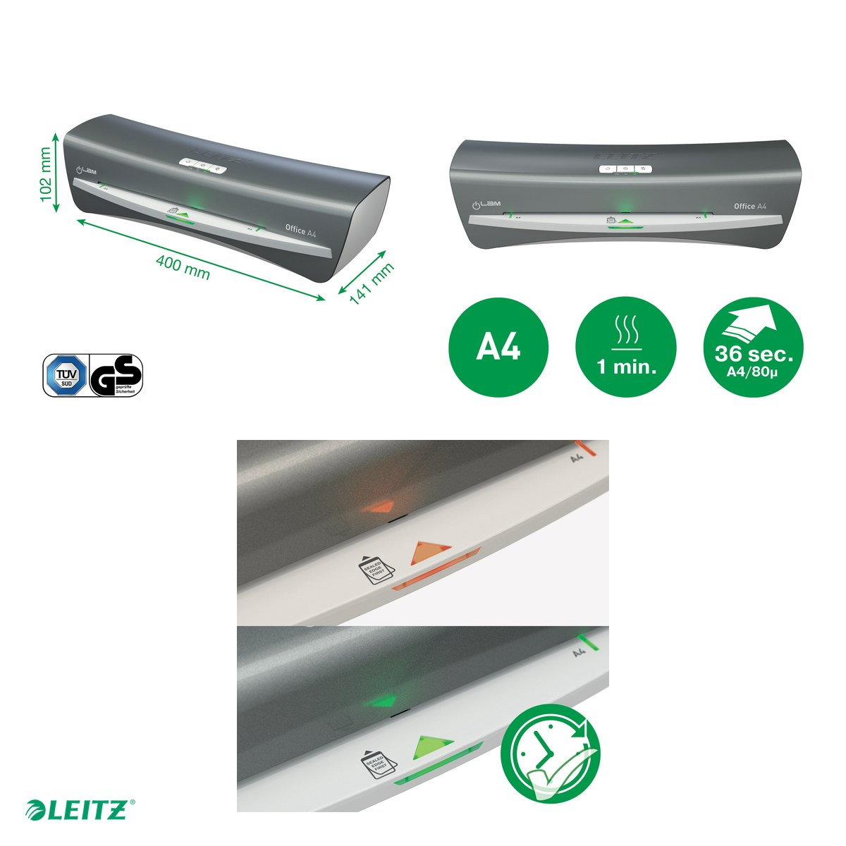 Laminator Leitz iLAM Office, A4, kit folii laminare inclus, gri [4]