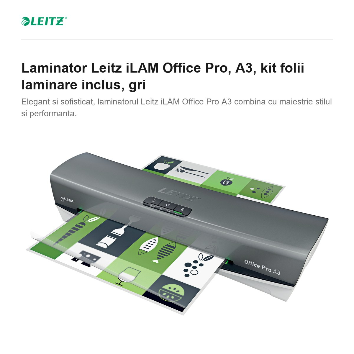Laminator Leitz iLAM Office Pro, A3, kit folii laminare inclus, gri [2]