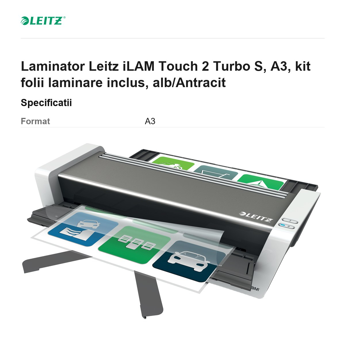Laminator Leitz iLAM Touch 2 Turbo S, A3, kit folii laminare inclus, alb/Antracit [3]