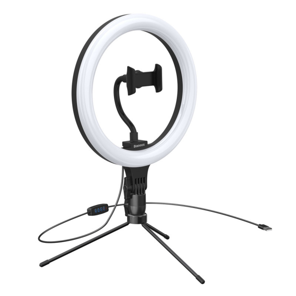 Lampa circulara LED cu tripod, 15W, Baseus CRZB10-A01 22733, diametru 25 cm, lungime cablu 190 cm, conector USB Tip A tata, neagra [13]