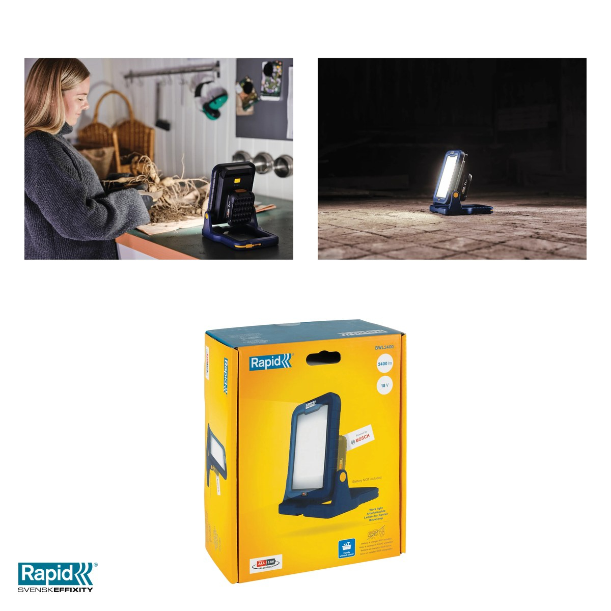 Lampa de lucru LED Rapid BWL2400 fara fir, pliabila, 2400 lumeni, 2 trepte, inclinare 180 grade, baterie 18 V neinclusa, 194x242x105 mm [6]