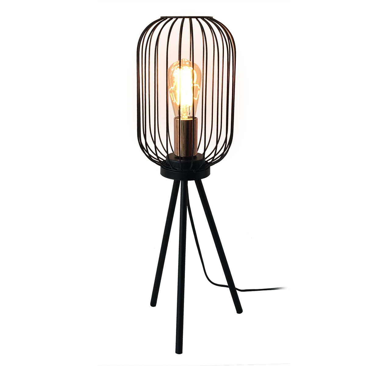 Lampa de podea cu suport trepied, design industrial, Platinet 44915, E27, 40W, inaltime 60 cm, din metal, neagra [3]